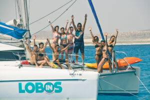 Group of people greeting on a Catamaran excursion in Corralejo, Fuerteventura